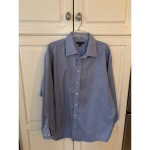 Grant Thomas Mens Non-Iron Dress Shirt Blue Herringbone 100%‎ Cotton 18 34/35